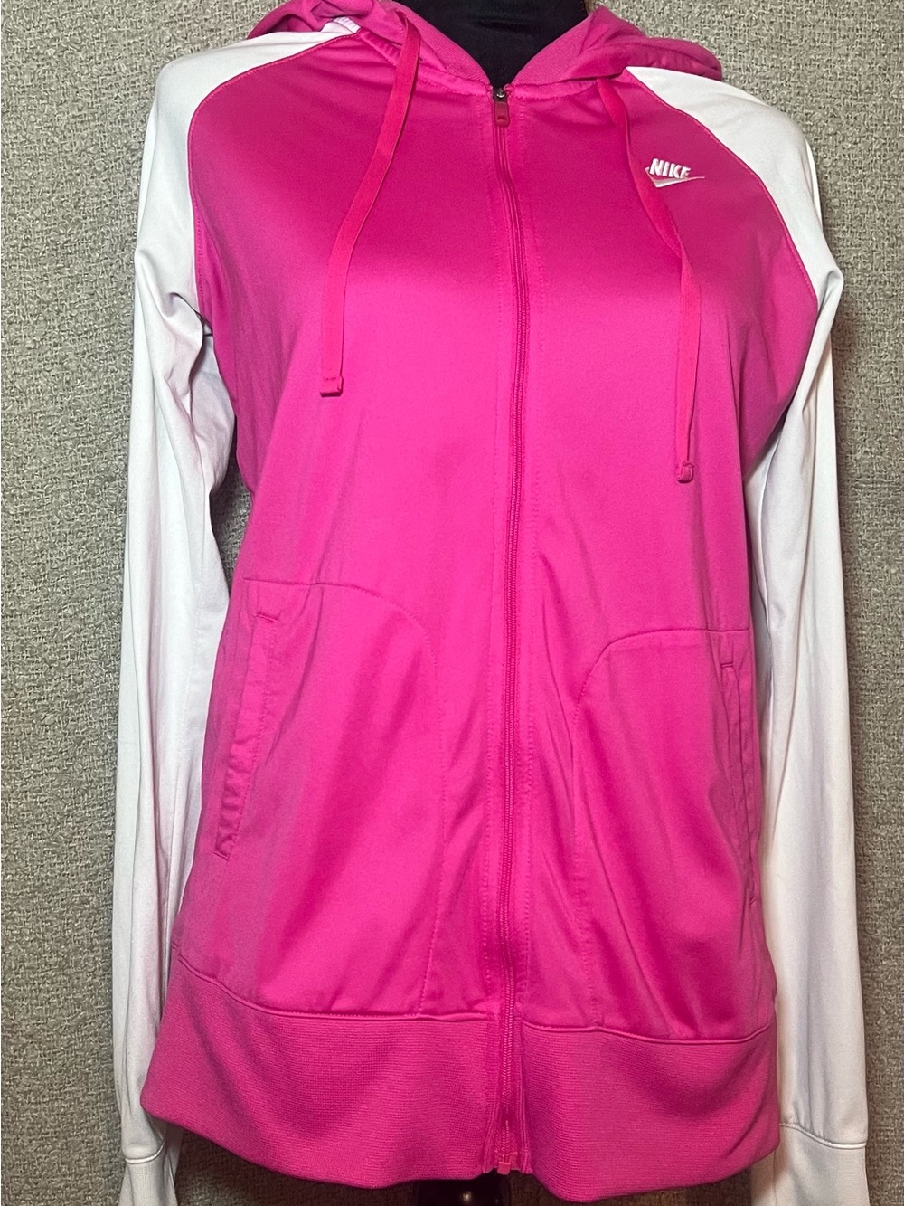 Nike Women's Hot Pink and White Zip-Up Hoodie
